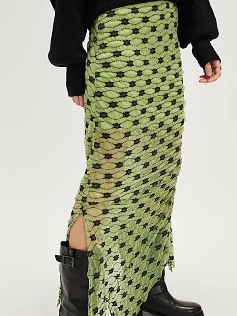 Free People Maxi Skirt. Bodycon fit, Pull On Asymmetrical Hem. Size XL NWOT